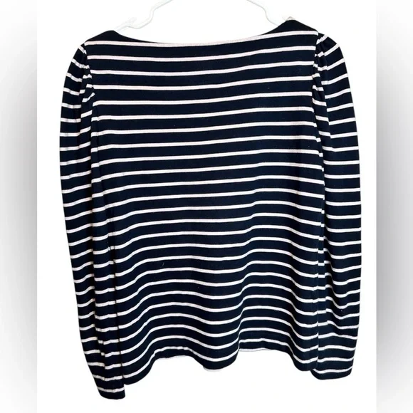 La Vie Rebecca Taylor Pink Navy Striped Puff Sleeve Size Small - Picture 3 of 4